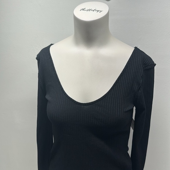 Free People Intimately Shirt Top Blouse Long Sleeve Tee Ribbed Knit Black New XS - Picture 3 of 9